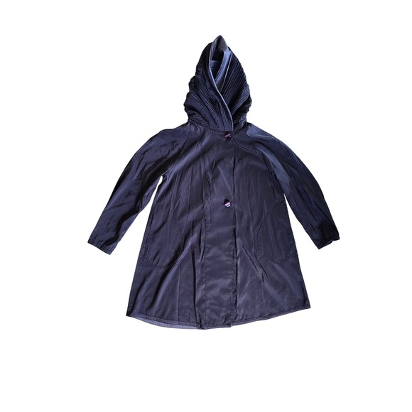 Mycra Pac Reversible Gray Nickel/Black Coat Pleated Hood Rain Jacket Size S/M